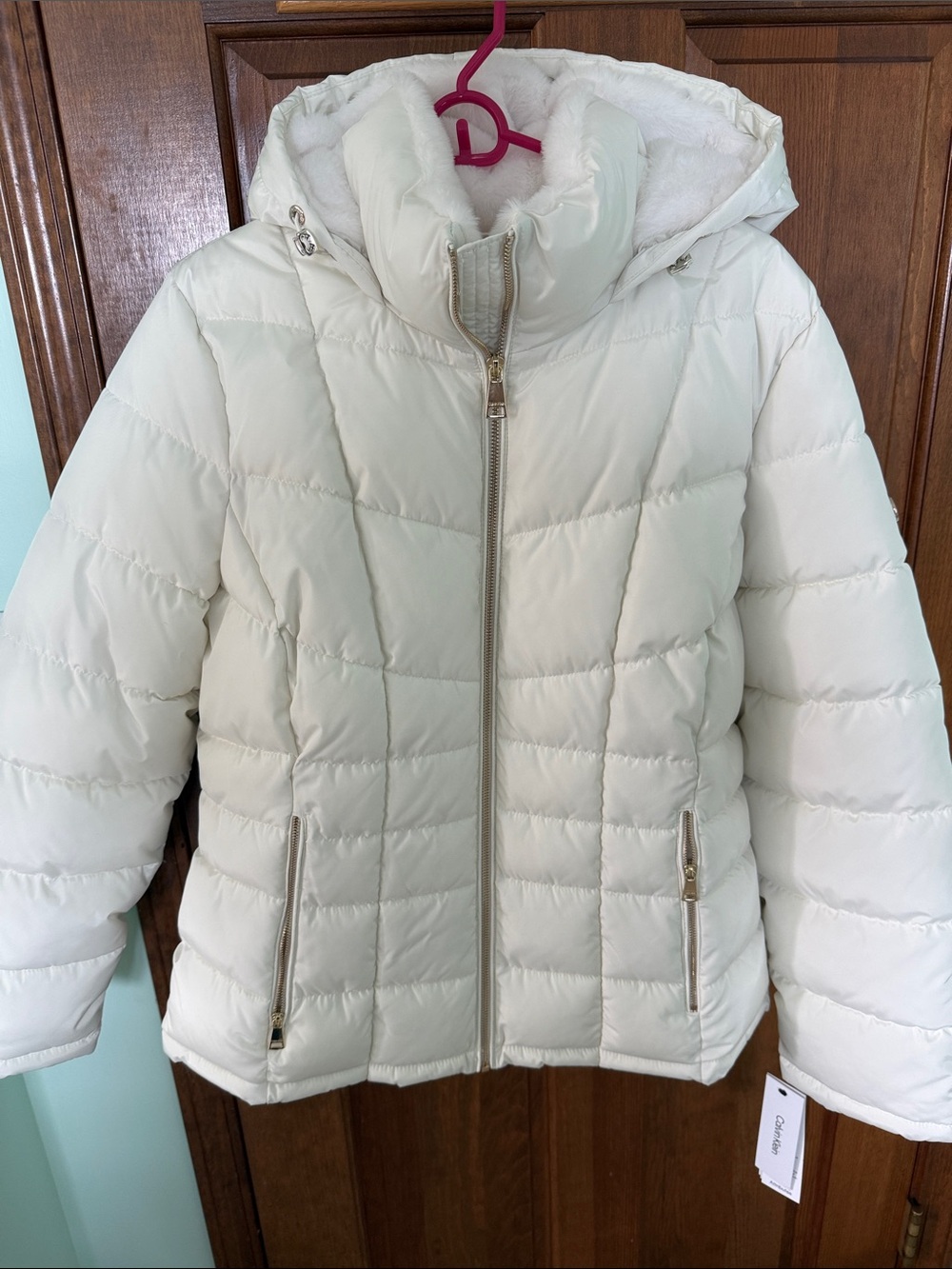 Calvin Klein White Puffer Jacket with Hood